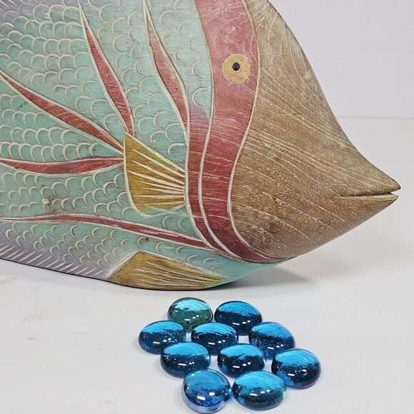 Vtg Nautical Hand Carved Wooden Tropical Fish Figurine Hand Painted 3D Sculpture - Picture 12 of 12